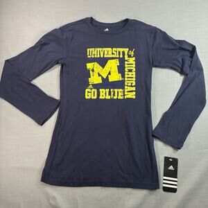 Adidas University of Michigan Long Sleeve Shirt Youth XL 16 Navy Go Blue NWT